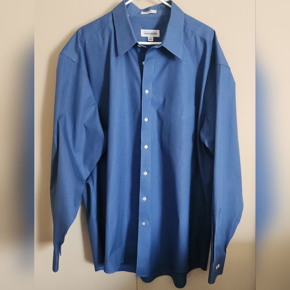 M40 Joseph & Feiss Men's Solid Blue Dress Shirt Non-Iron Long Sleeved